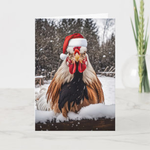 Seasons Greetings Country Rooster Chickens Xmas Card