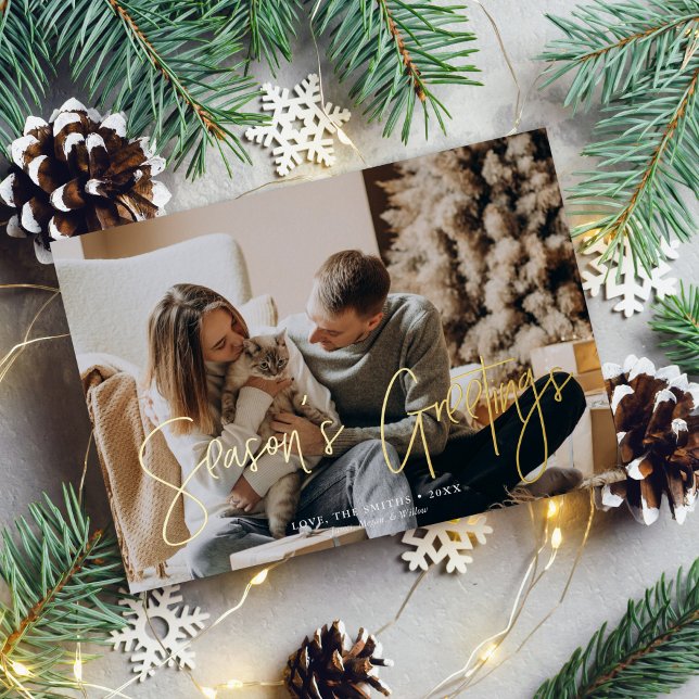 "Season's Greetings" Custom Photo Christmas Foil Holiday Card (Creator Uploaded)