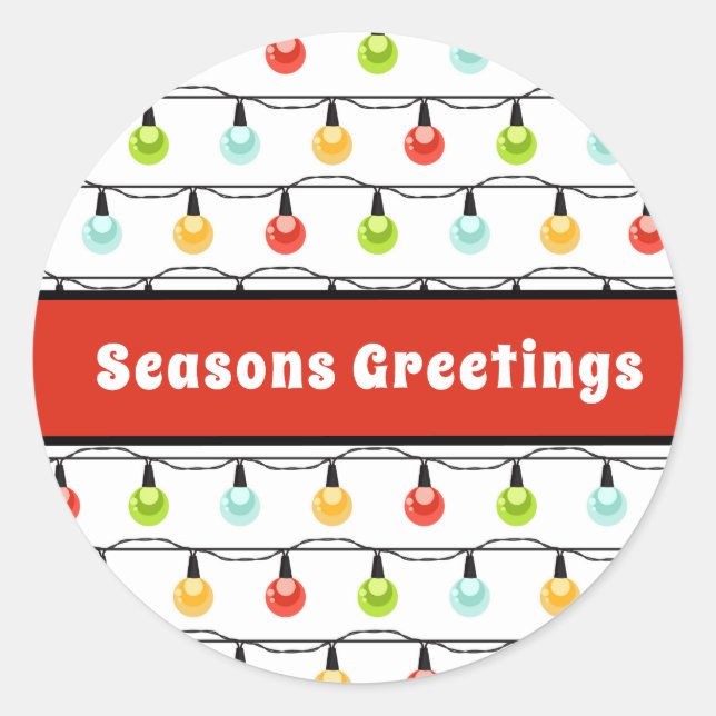 Seasons Greetings | Cute Christmas Lights Strings  Classic Round Sticker (Front)