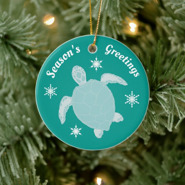 Season's Greetings Cute Xmas Turtle Personalized Ceramic Ornament (Tree)