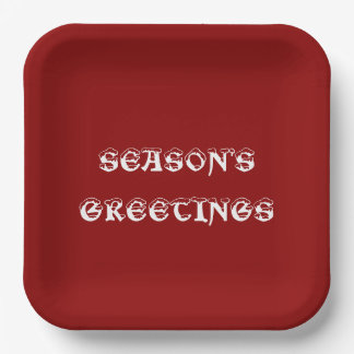 Season's Greetings Dark Red Dinner Paper Plate