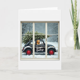 Seasons Greetings Dog Beetle Christmas Tree Window Card