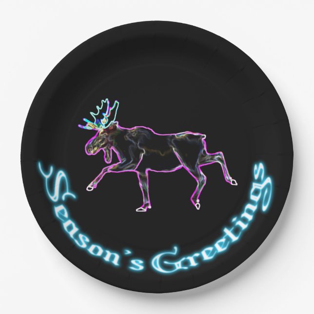 Season's Greetings - Electric Moose Paper Plate (Front)