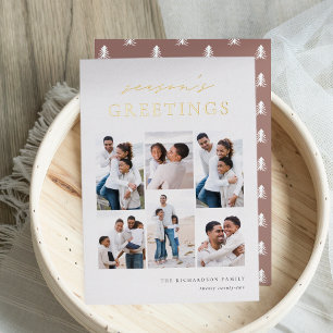 Season's Greetings Elegant 6 Photo Collage Foil Holiday Card