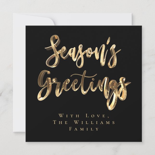 Season's Greetings Elegant Black Gold Script Chic Holiday Card (Front)