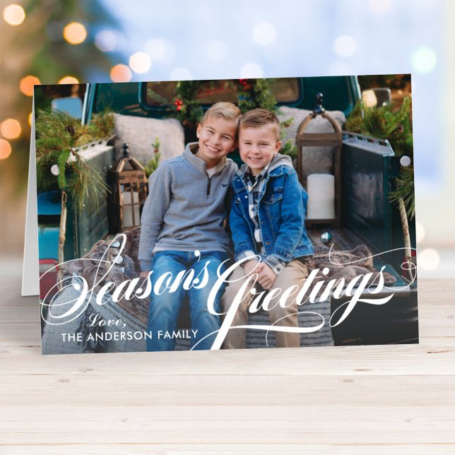 Seasons Greetings Elegant Calligraphy Script Photo Holiday Card (Creator Uploaded)
