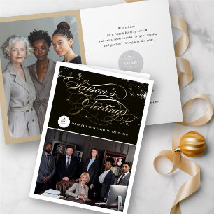 Season's Greetings Elegant Gold Script Business Holiday Card