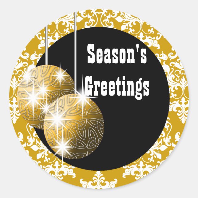 Season's Greetings elegant holiday PERSONALIZE Classic Round Sticker (Front)