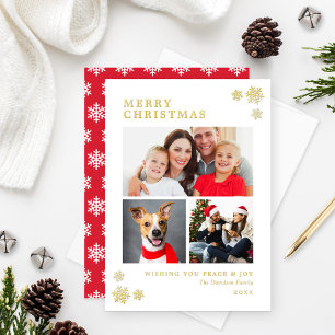 Seasons Greetings Elegant Photo Collage Gold Foil Holiday Card