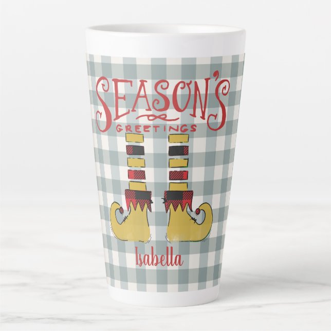 Season's Greetings Elf Shoes Personalized Latte Mug (Front)