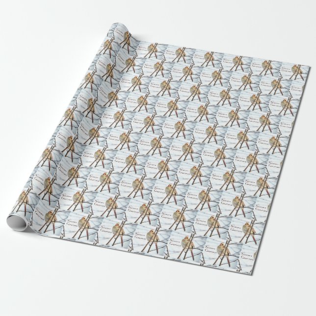Seasons Greetings - Female Cardinal Wrapping Paper (Unrolled)