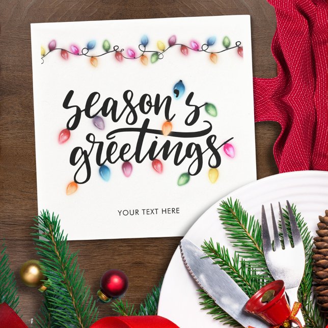 Seasons Greetings Festive Christmas Lights Name Napkin (Creator Uploaded)