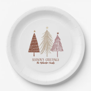 Seasons Greetings  Festive Merry Christmas Trees Paper Plate