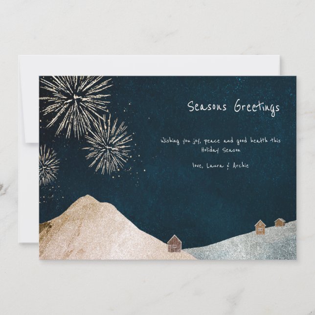 Seasons Greetings Fireworks Holiday Card (Front)