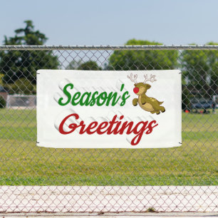 Seasons Greetings Flying Reindeer Christmas script Banner