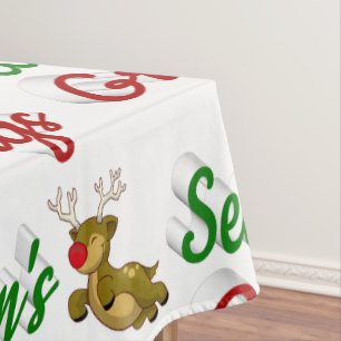 Seasons Greetings Flying Reindeer Christmas script Tablecloth