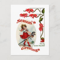 Seasons Greetings for Piano Teacher Vintage Girl
