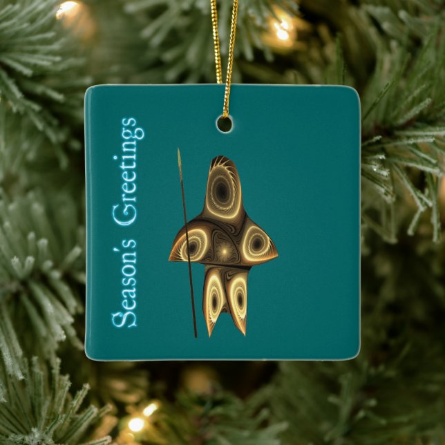 Season's Greetings - Fractal Inuit Hunter Ceramic Ornament (Tree)