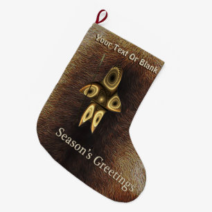 Season's Greetings - Fractal Inuit Hunter Large Christmas Stocking