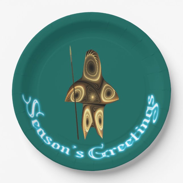 Season's Greetings - Fractal Inuit Hunter Paper Plate (Front)