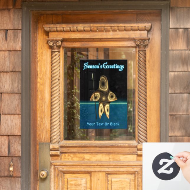 Season's Greetings - Fractal Inuit Hunter Window Cling (Home Door)