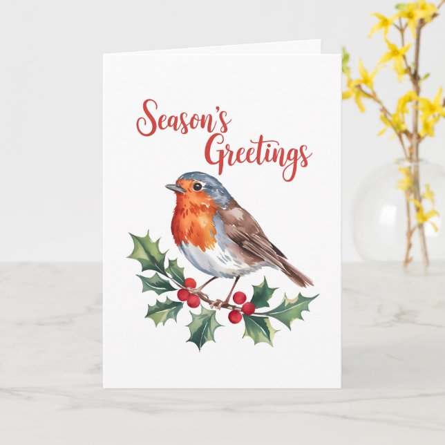 Season's Greetings From Cheerful Robin Card (Yellow Flower)