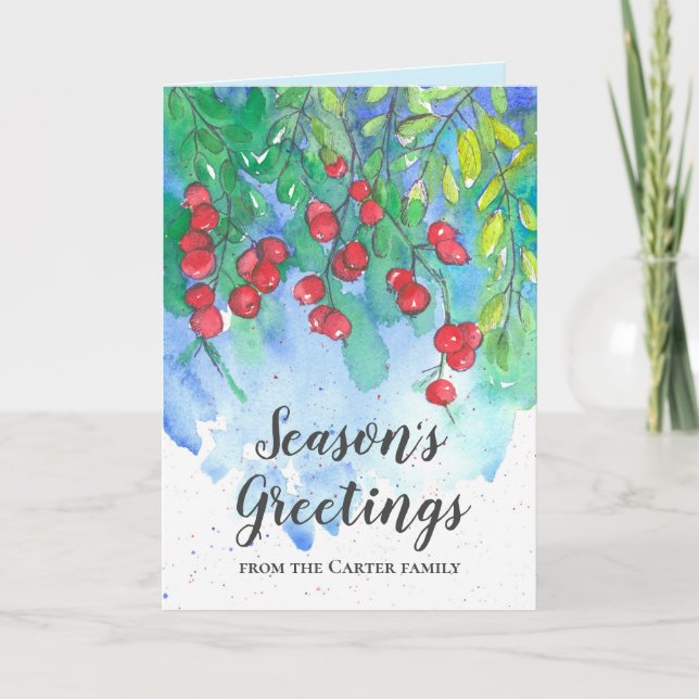 Season's Greetings From Family Personalized Name Card (Front)