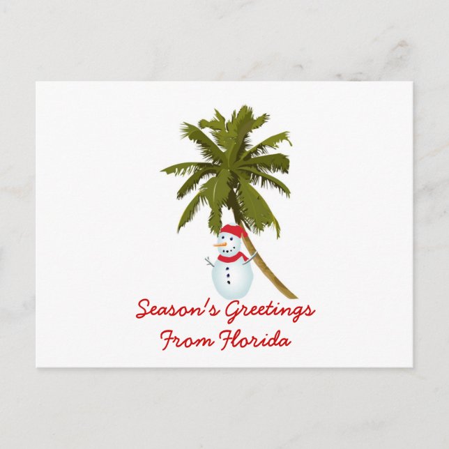 Season's Greetings from Florida, Snowman palm tree Holiday Postcard (Front)