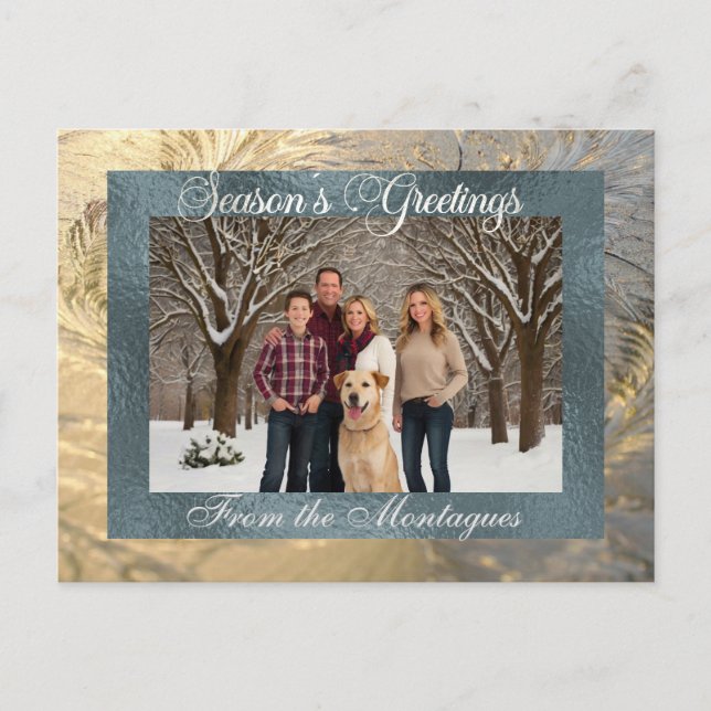 Season's Greetings Frost Border with Photo Holiday Postcard (Front)