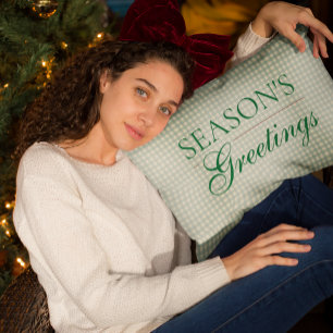 Season's Greetings Gingham Christmas Accent Pillow