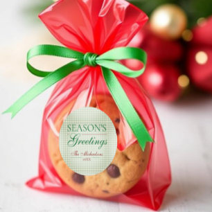 Season's Greetings Gingham Christmas Classic Round Sticker