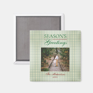 Season's Greetings Gingham Christmas Magnet