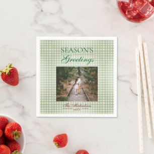 Season's Greetings Gingham Christmas Napkin
