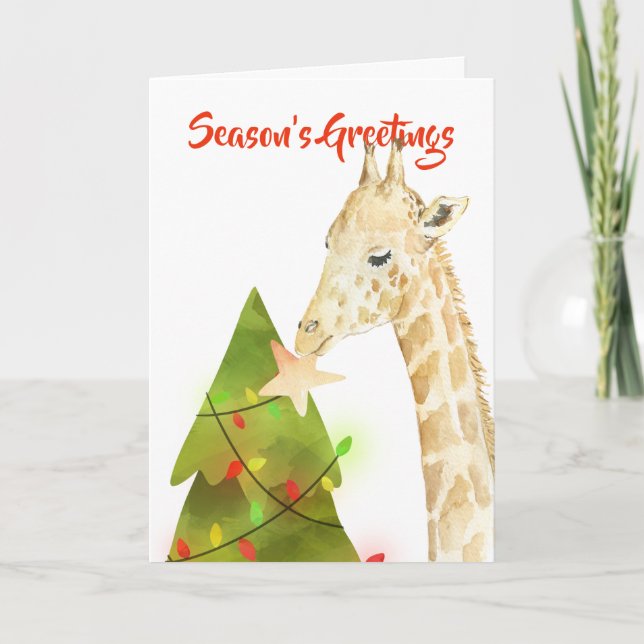 Seasons Greetings Giraffe And Christmas Tree Star Card (Front)
