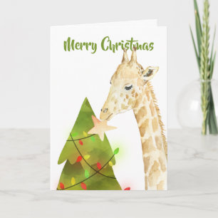 Seasons Greetings Giraffe And Christmas Tree Star Card