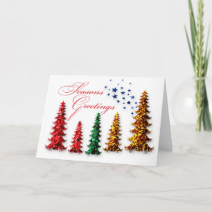Seasons Greetings Glitter Christmas Trees Holiday Card