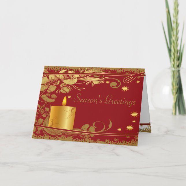Season's Greetings Gold Candle Holiday Card (Front)