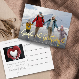 Seasons Greetings Gold Foil & Photo Holiday Postcard