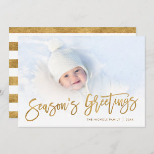 Season's Greetings Gold Script Photo Overlay Holiday Card