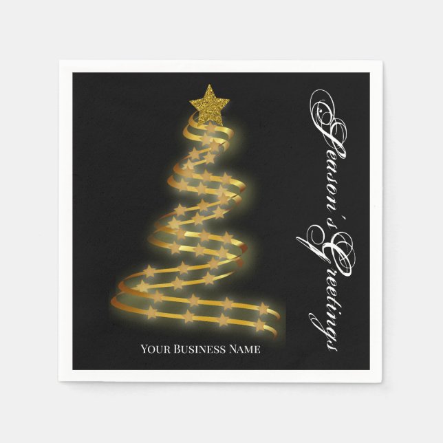 Season's Greetings Gold Tree Stars Abstract Napkin (Front)