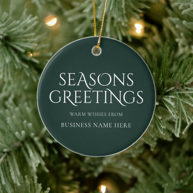 Seasons Greetings Green Modern Logo Business Ceramic Ornament (Tree)