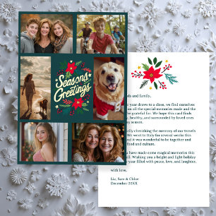 SEASONS GREETINGS Hand-Drawn CUSTOM 6 PHOTO Foil Holiday Card