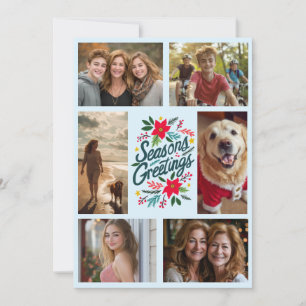 SEASONS GREETINGS Hand-Drawn CUSTOM 6 PHOTO  Holiday Card