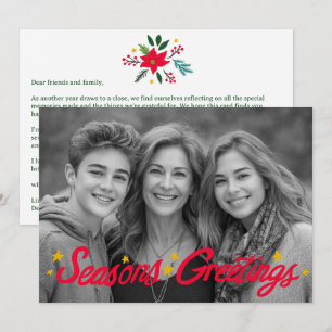 SEASONS GREETINGS Hand-Drawn CUSTOM PHOTO Holiday Card