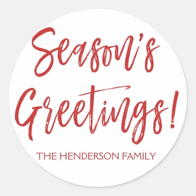 Season's Greetings Hand Lettered Script Christmas Classic Round Sticker (Front)