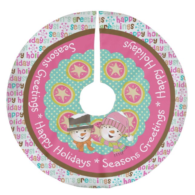 Seasons Greetings Happy Holidays Tree Skirt (Front)