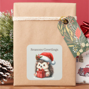 Seasons Greetings hedgehog Christmas Square Sticker