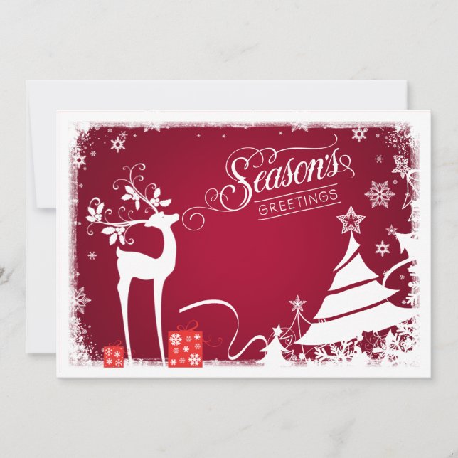 Season's Greetings Holiday Card | Red, White Deer (Front)