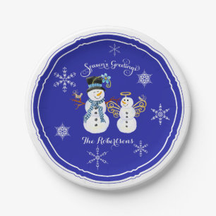 Season's Greetings Holiday Party Snowmen Snowflake Paper Plate