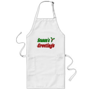 Seasons Greetings Holly Christmas typography Long Apron